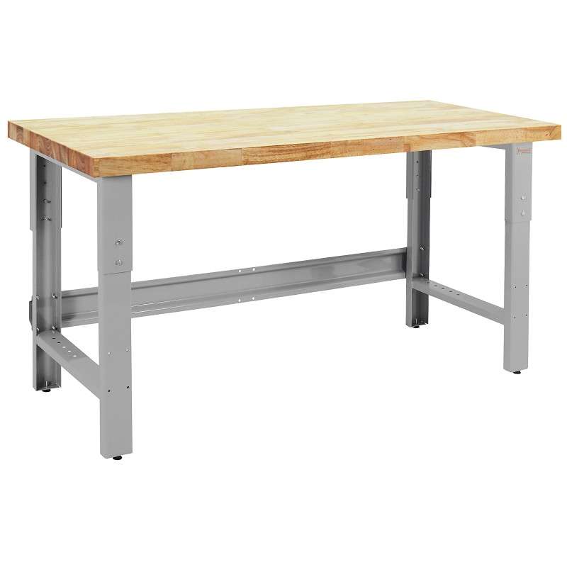 Adjustable Workbench with Gray Frame, Square Edge, Oiled Butcher Block Top, 24 x 48"